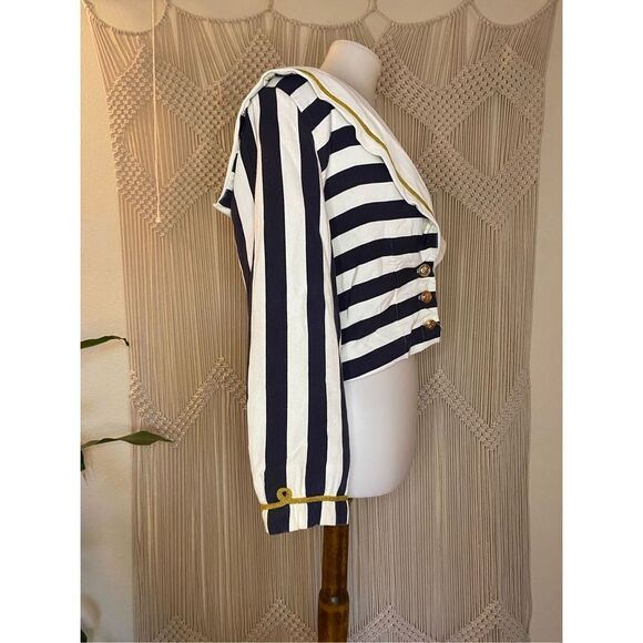 Componix Womens Crop Top Vintage 90's Collared Long Sleeve Stripe Blue Size 14 - Picture 3 of 8